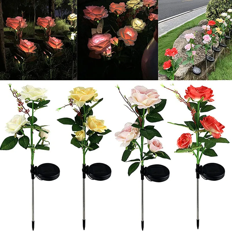 

Christmas LED Solar Simulation Rose Flower Light Waterproof Garden Landscape Night Outdoor Lawn Home Party Decorative