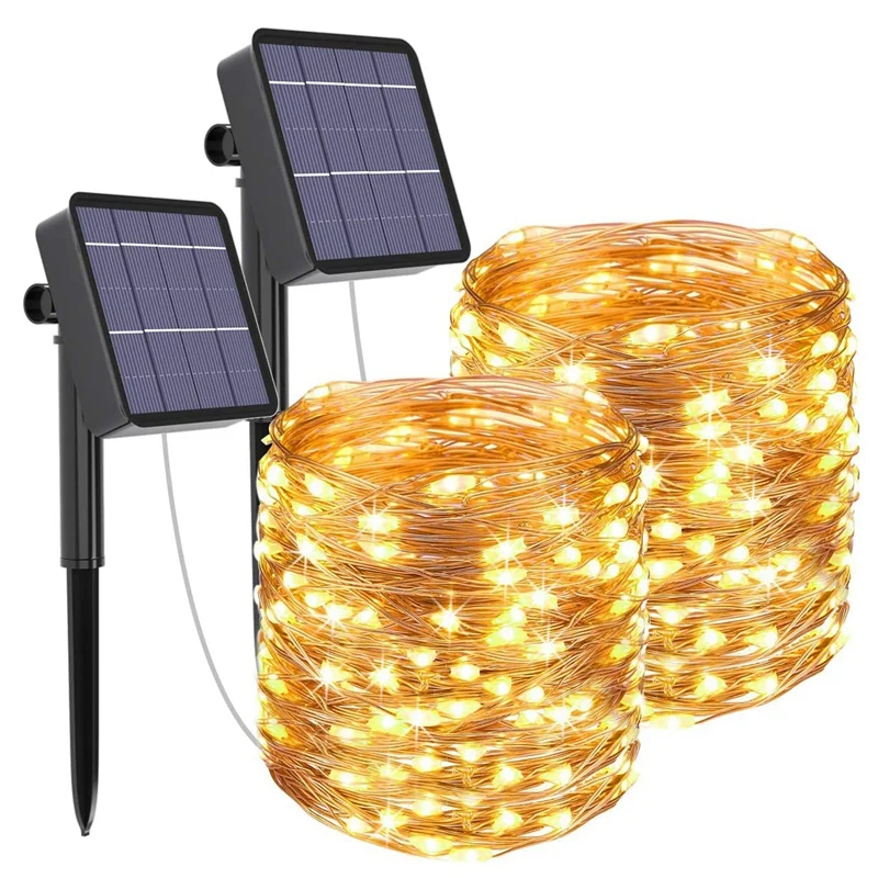 

2Pack 480LED Solar String Lights 8 Modes Copper Wire Solar Powered Lights Outdoor Waterproof for Christmas(Warm White)