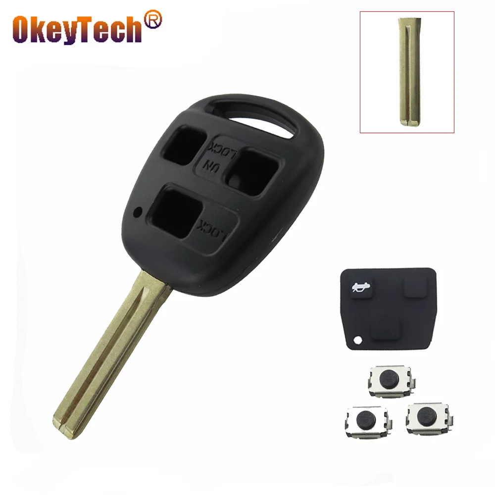 OkeyTech 3 кнопки пустой транспондер авто ключ оболочки чехол для Toyota Camry Corolla Verso Avensis Prius Toy48 резиновая накладка переключатель