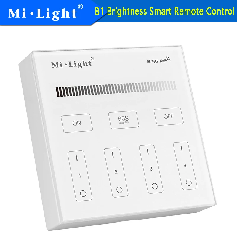 

Mi Light B1 4-Zone Brightness Dimmer Smart Touch Panel Remote Controller Power by 3V (2*AAA Battery) Wall Mount 2.4G Wireless