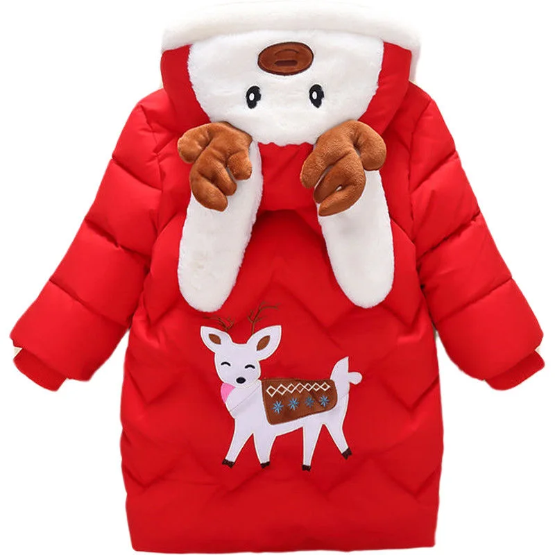 

Girls Winter Jacket Children's Thick Warm Coat Kids Hooded Coats Baby Thick Parka Cartoon Deer Ears Winter Clothing Outerwear