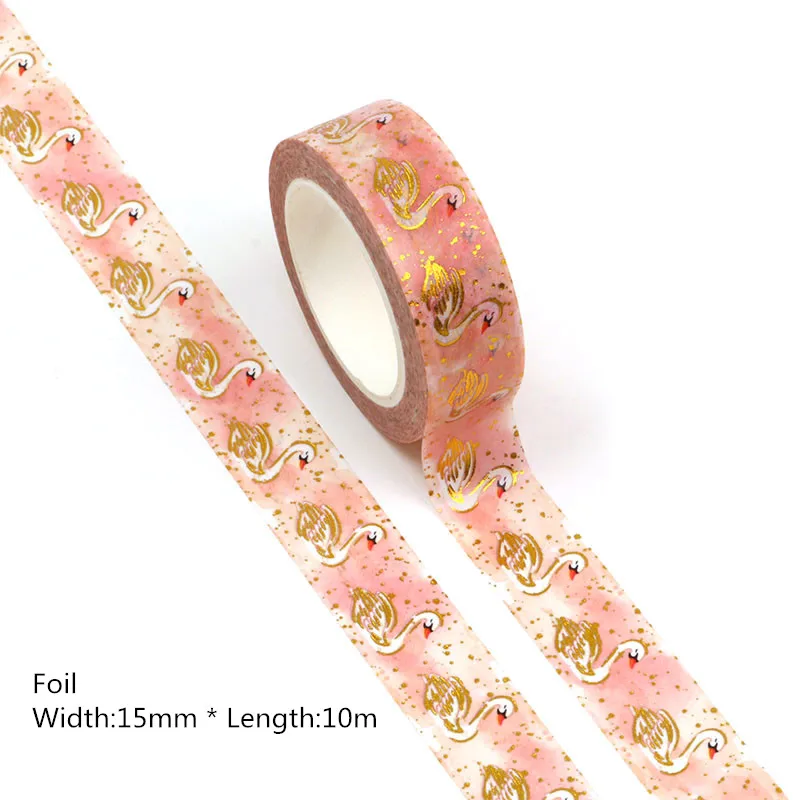 

10PCS/lot 15MM*10M Foil Pink Swan Decorative Washi Tape Scrapbooking Masking Tape School Office Supply washi tape
