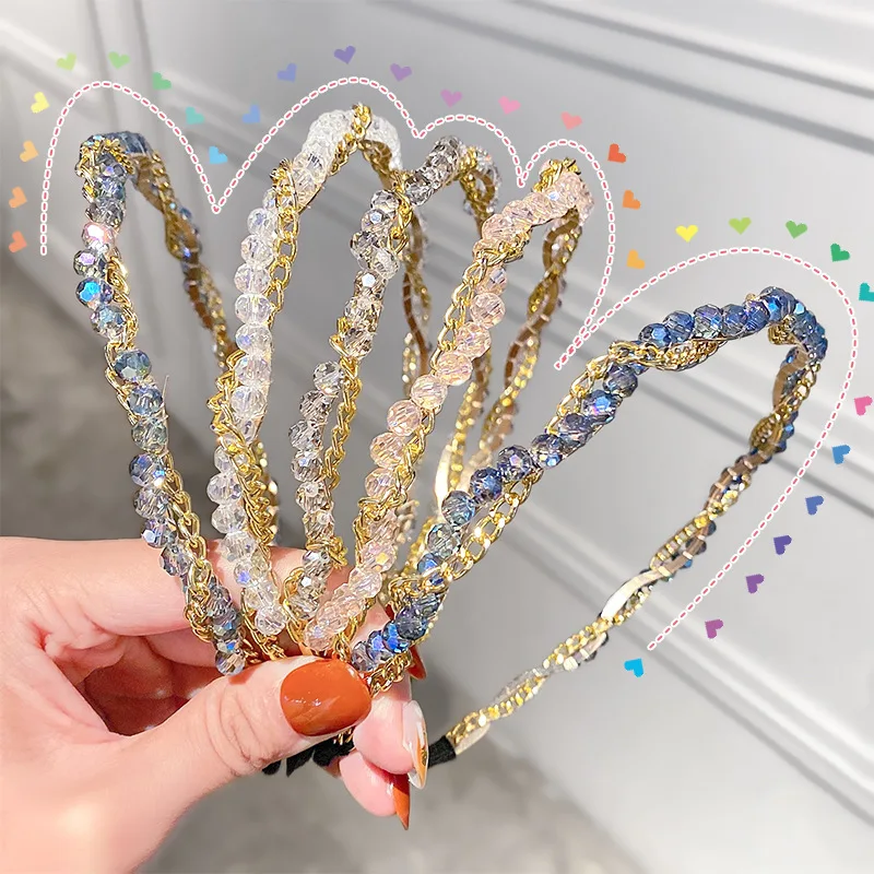 

Women Elegant Full Rhinestone Chain Metal Hairbands Sweet Thin Hair Decorate Headband Girls Hair Hoop Fashion Hair Accessories
