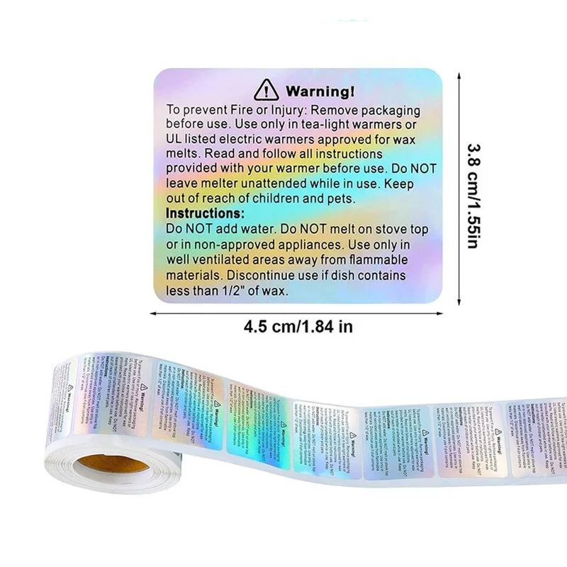 

600Pcs/roll Candle Warning Sticker Safety Label 1.8 X 1.5 Inch Laser Wax Melting Safety Sticker Mason Jar Container Labels White