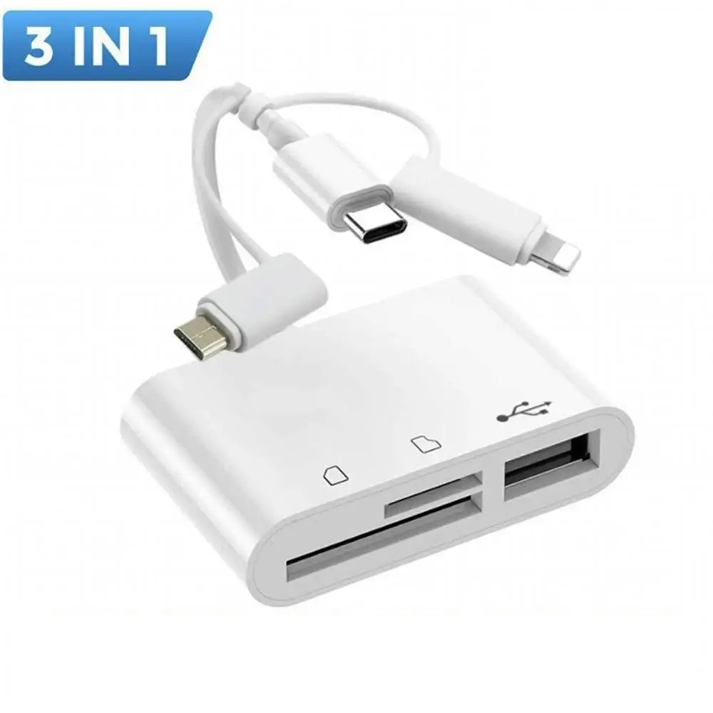 

3 in 1 Multi Adapter Lightning/Type-C/OTG Card Reader to SD TF Converter With Usb 2.0 For Mobile Phone IOS