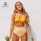 CUPSHE, оранжевые комплекты бикини на бретельках с высокой талией, сексуальный купальник с бантиком и вырезами, два предмета, купальник для женщин, 2020, пляжный купальный костюм