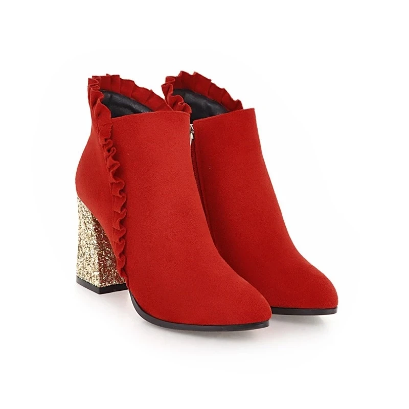 Big Size boots women shoes ankle for ladies Lace side zipper sequined heel | Обувь