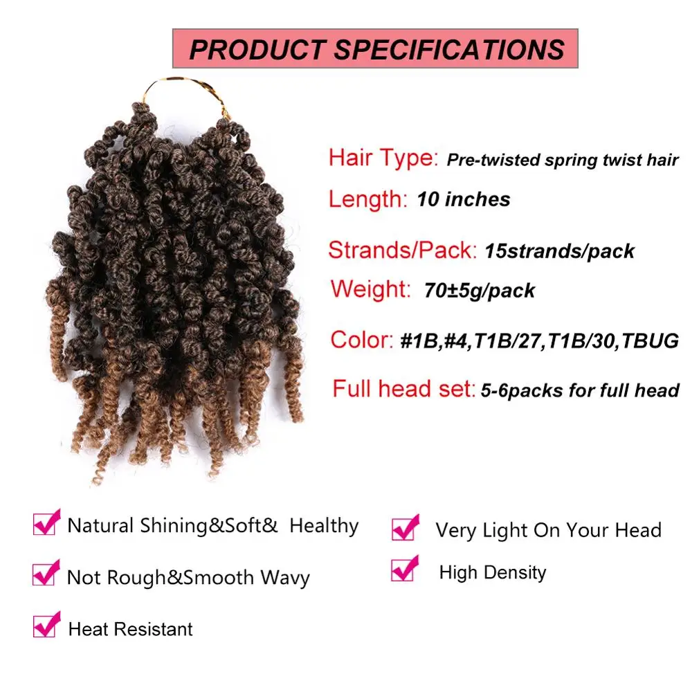 Короткие вьющиеся Предварительно скрученные Пружинные волосы Mtmei 10 дюймов