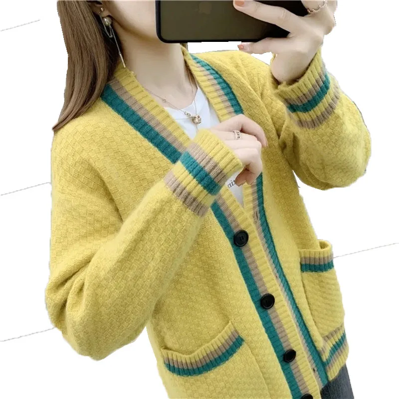 

Women's Spring Autumn New 2021 Korean Version Fashionable Ladies Sweater Jacket Wild Loose Outer Wear Knitted Cardigan Tide B29