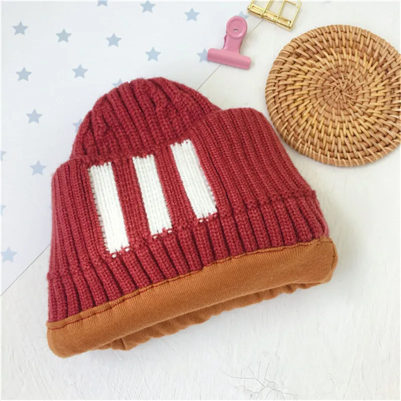 Детская шапка Skullie Beanies для мальчиков и девочек, зимняя однотонная шапка в полоску с ушками, теплые эластичные модные аксессуары