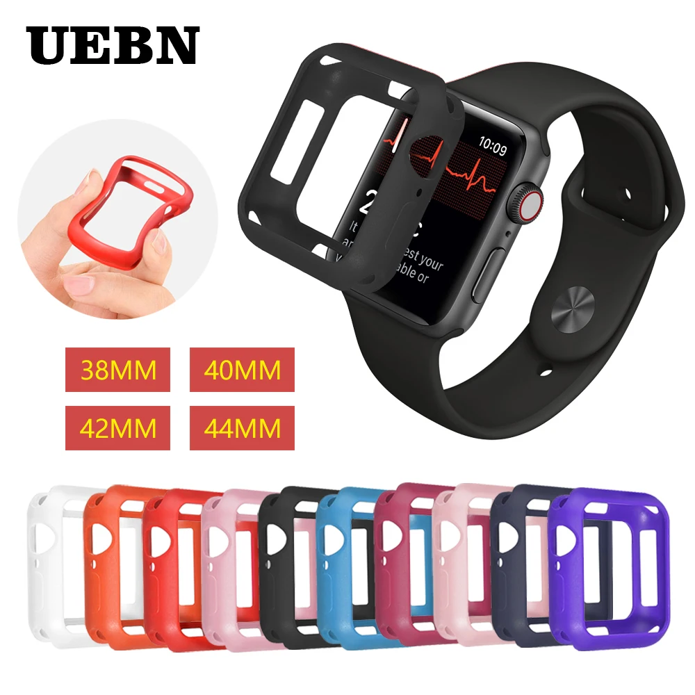 Мягкий силиконовый чехол UEBN для Apple Watch iWatch Series 4 3 2 1 с защитой от падения рамкой