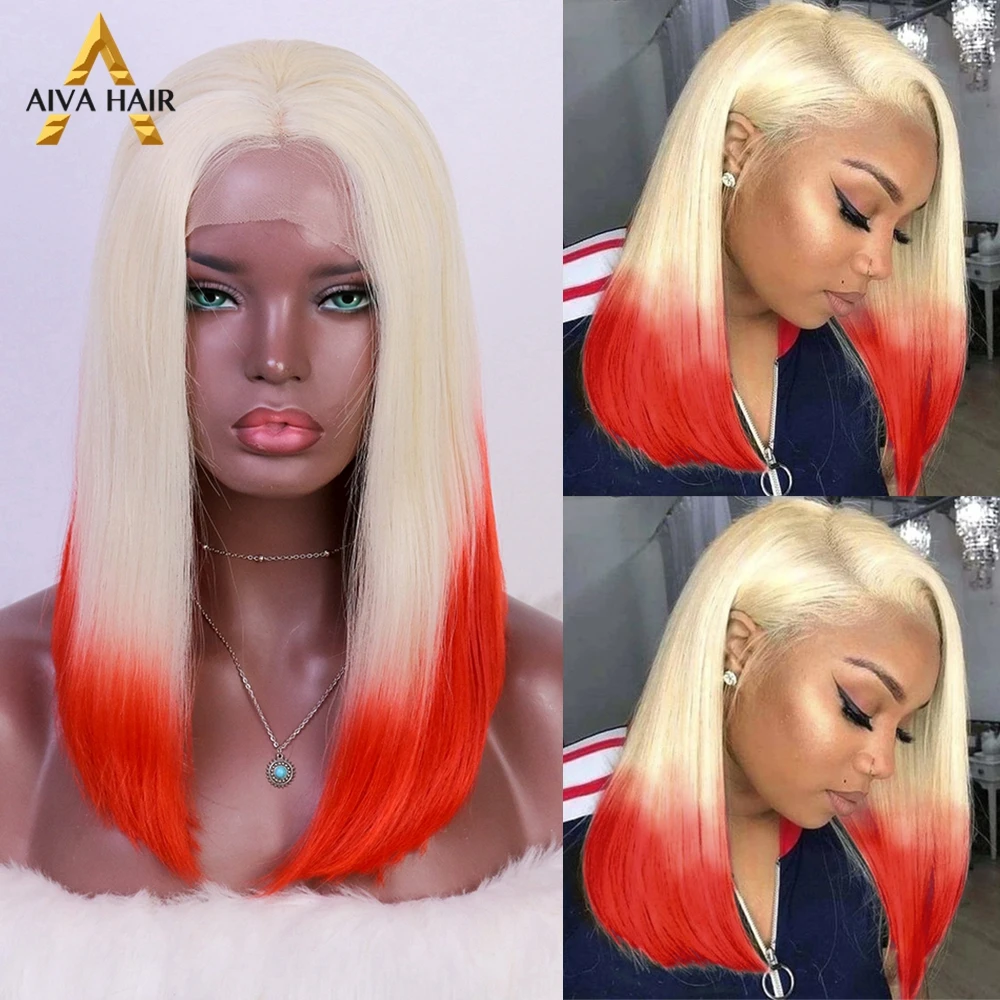 Ombre Synthetic Bob Wig Heat Resistant Blonde Orange Drag Queen Synthetic Lace Front Wig Cosplay Short Wigs For Black Women