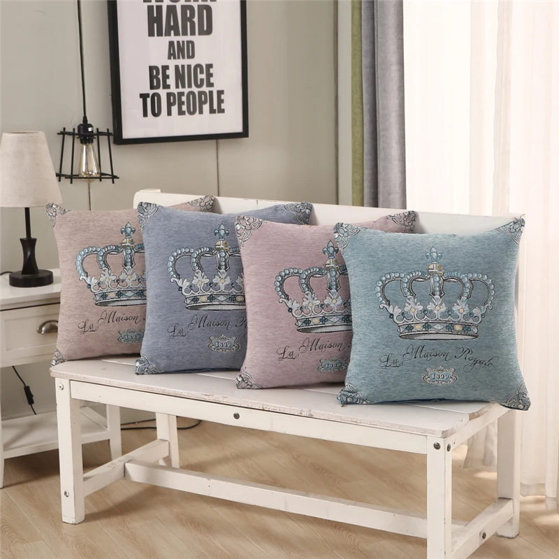 

45x45cm/55x55cm Crown Jacquard Chenille Fabric Sofa Seat Car Cushion Cover Home Decorative Throw Pillow Case