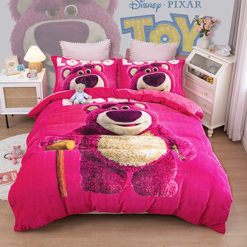 Disney Autumn Winter Milk Velvet Strawberry Eco-friendly Printing Thickening And Warm Four-piece Bedding For Children Students