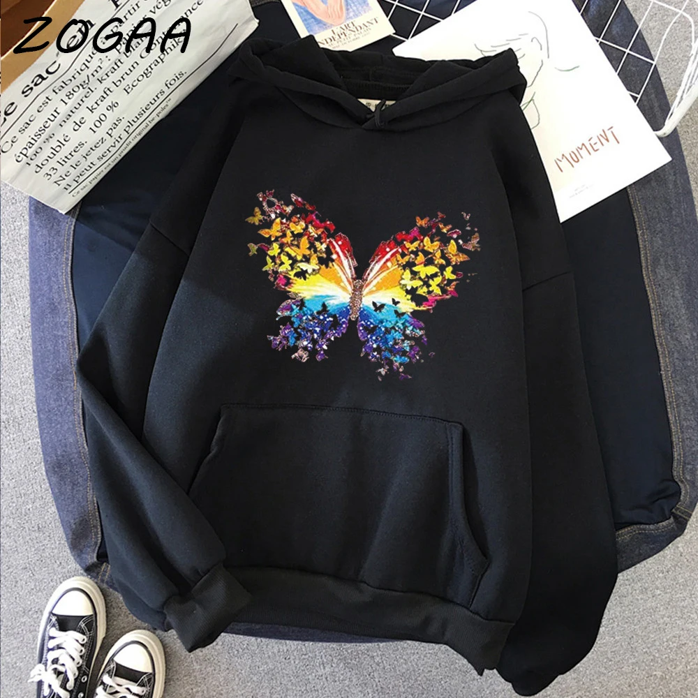 

ZOGAA Spring New Men's Thick Hooded Sweatshirt Butterfly Print Harajuku Student Hoodie Hip-Hop Casual Sweatshirt Men’ Streetwear