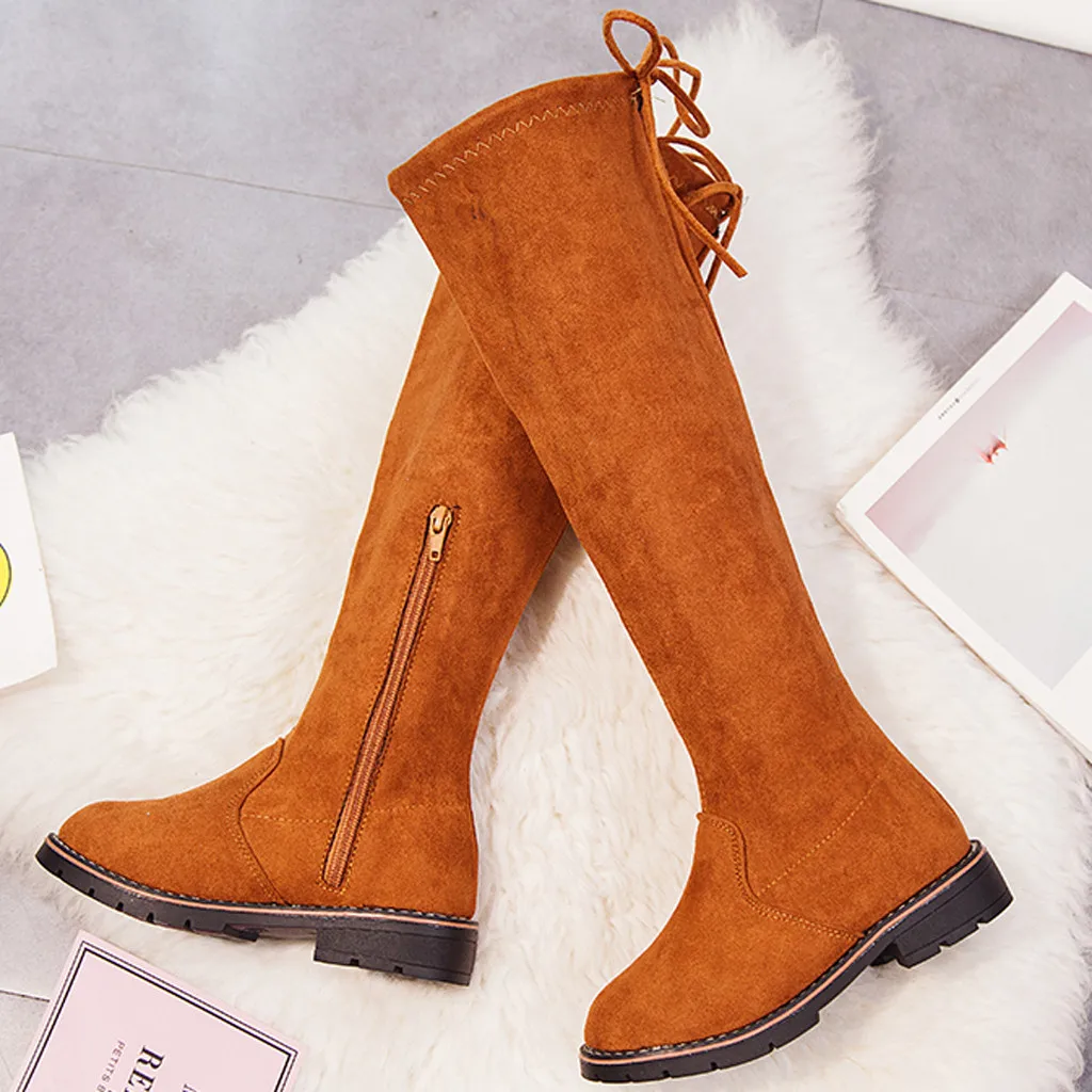 Зимние сапоги до колена для девочек модные детские отдыха на плоской подошве