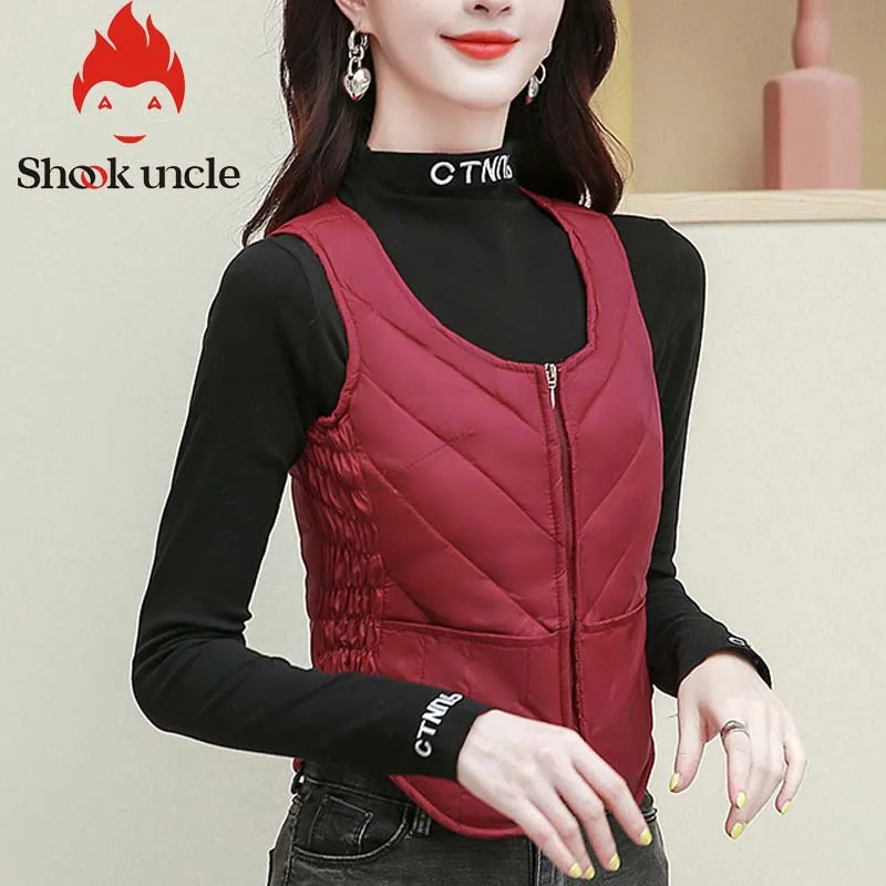 Женский жилет на 80% утином пуху зимний молнии без рукавов теплая однотонная