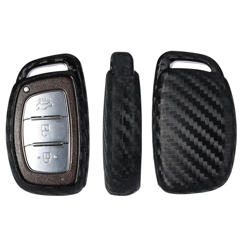 

For Hyundai Elantra Tucson Mistra Verna Sonata IX25 IX35 Smart Keys Carbon Fiber Pattern Silicone Car Key Case Keychain Cover