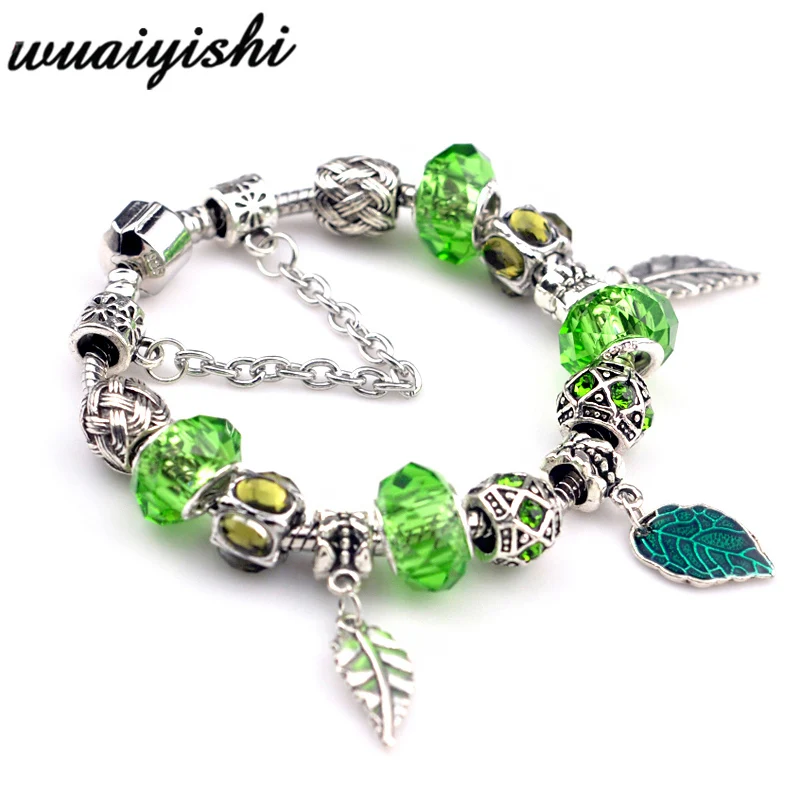 Green crystal Браслеты для девушек, Браслеты mujer, полимерные бусины Подвески украшения, серебряные DIY Браслеты для женщин, модная повязка на руку, цепочка из сплава - Окраска металла: Green crystal