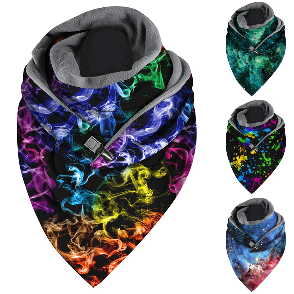 

Fashion Fleece Scarf Starry Sky Printed Winter Warm Wrap Ski Sportswear Triangle Scarf Female Men Scarves