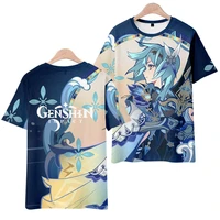genshin impact cosplay eula 3d digital printing character skills two sided element t shirt cartoon anime mens t shirt shorts