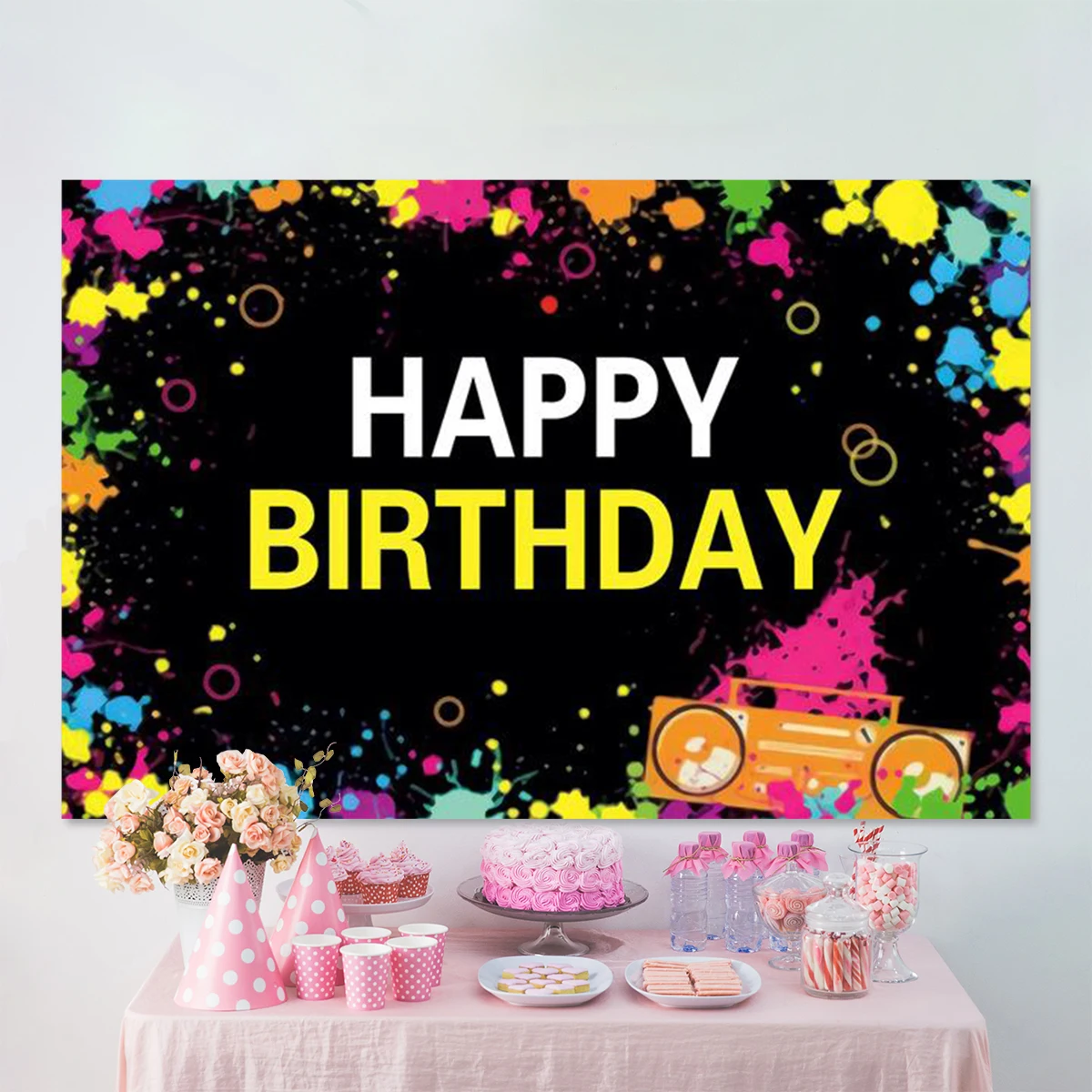 Роскошный цветной фон для фотосъемки с изображением девушки на день рождения