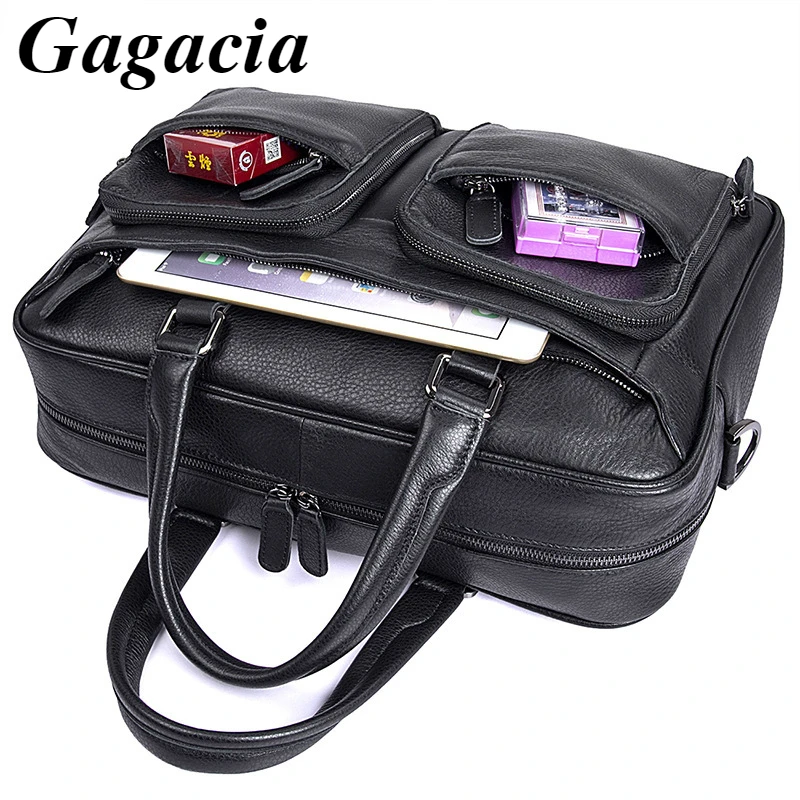 

GAGACIA Large Capacity Men Genuine Leather Handbag For Male Business Shoulder Bags For 14.1" Laptop Top Grade Cowhide Travel Bag