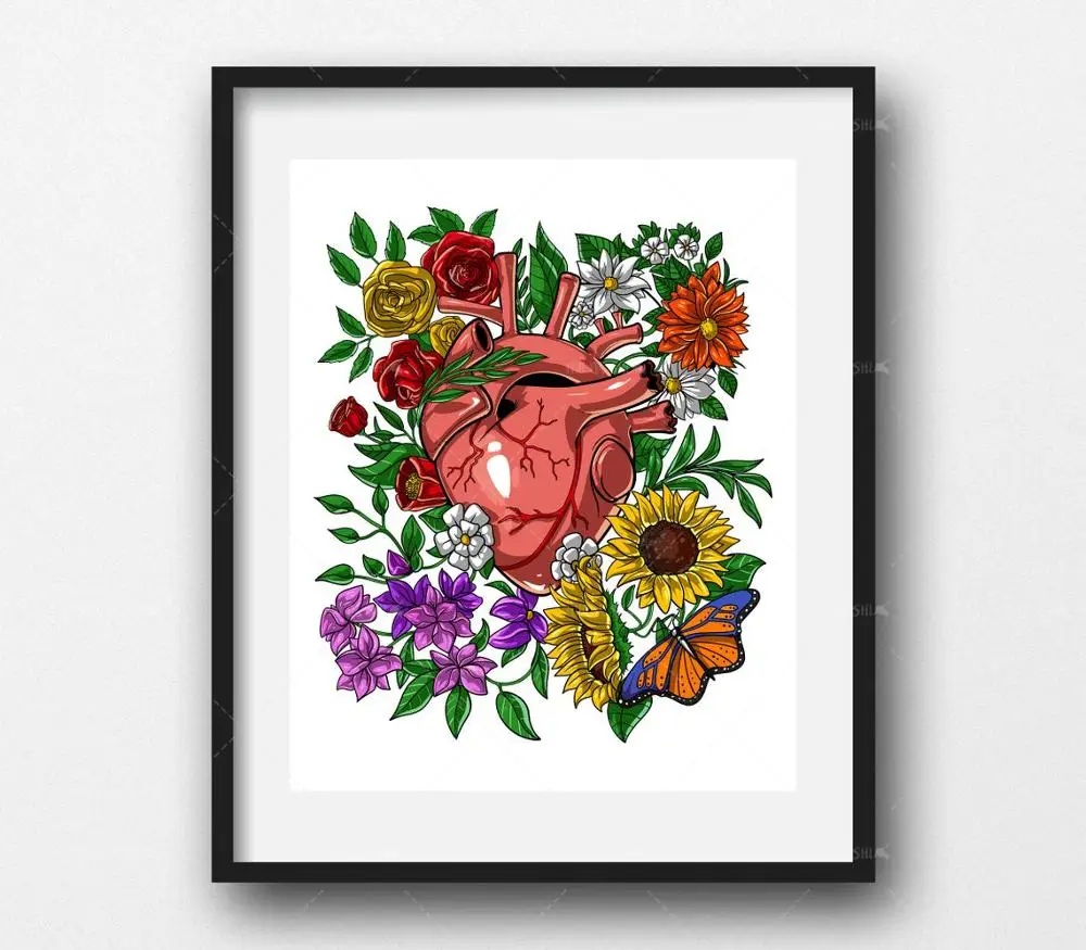

Modern Home Decor Posters Anatomical Heart Floral Wall Art Canvas Painting Nordic Abstract Art Poster Print Wall for Living Room