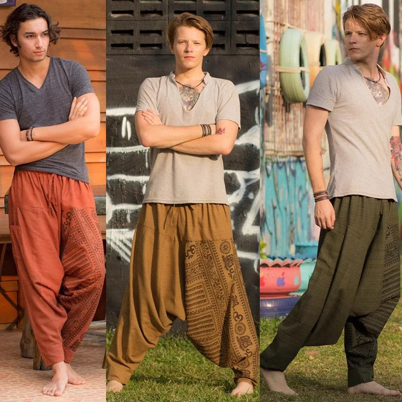 Hip Hop Aladdin Hmong Baggy Boho Cross-pants Men Medieval Renaissance Pirate Horseman Loose Pants Viking Trousers Harem |