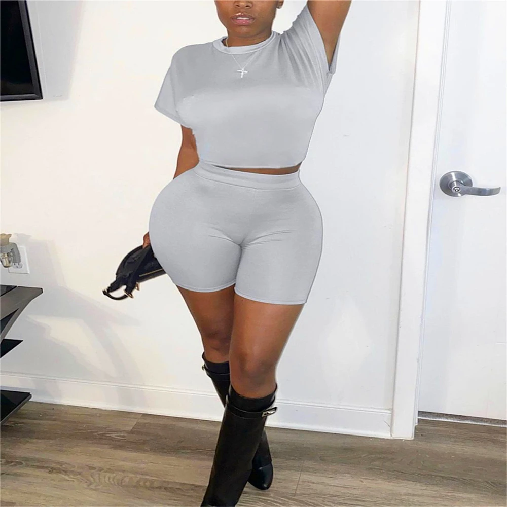 

Q21s805 European American spring and summer women's sports fashion short sleeve leisure style two piece set wholesale