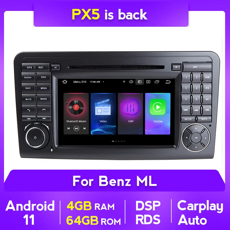 NaviFly 2Din Android 11 IPS DSP Carplay Автомобильный GPS CD DVD для Mercedes ML W164 GL GL320 ML350 ML500 X164 GL350 GL450 2005