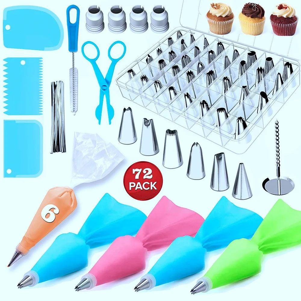 

72pcs Cake Decorating Supplies Sets with Icing Tips, Pastry Bags, Smoother, Nozzles Coupler DIY Baking Tools