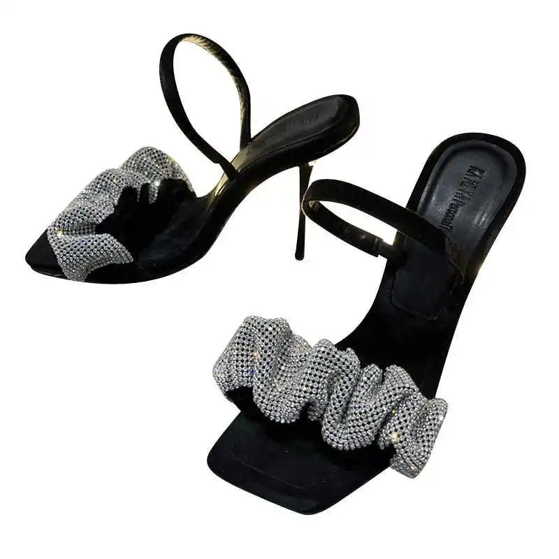 

with aw diamond square sandals fairy King super high heels with open toe and thin heel 10cm