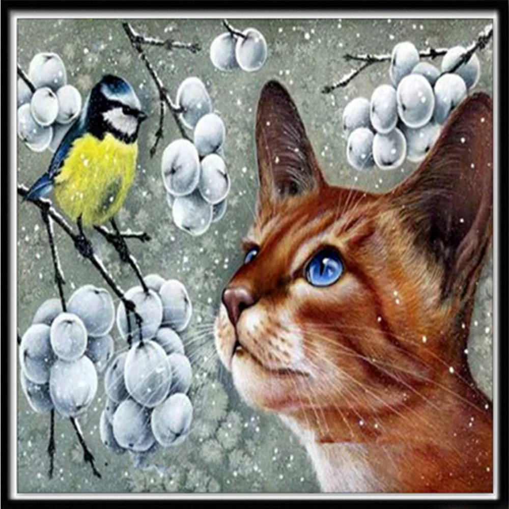 

5D Diamond Painting Animal Kitten and Bird Diamond Embroidery Cross Stitch Mosaic Pattern Home Decoration DIY Handmade Gift