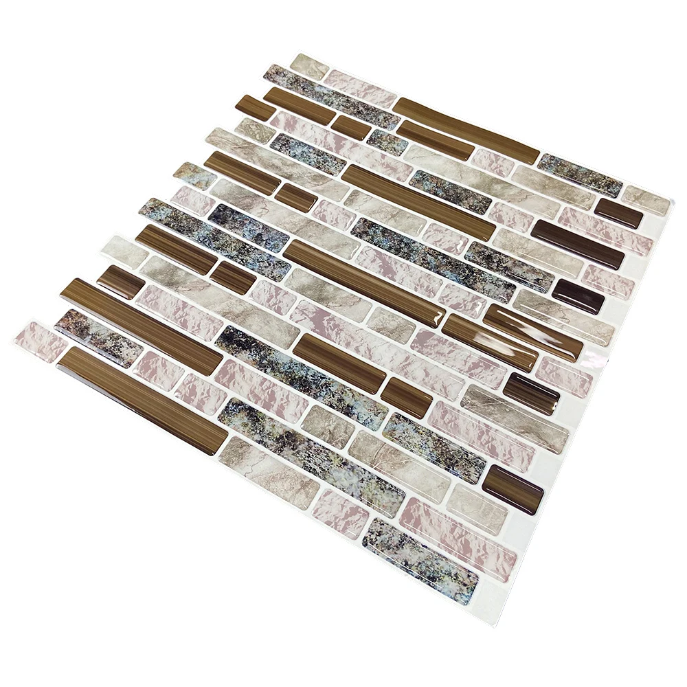 

3D Effect Small Strip Stone Pattern Wall Sticker,Peel And Stick Coffee Shop Waterproof Baffle Bathroom Splash Wall Tiles