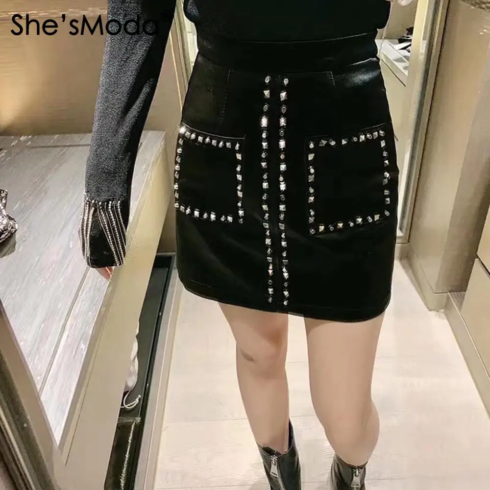 She'sModa заклепки собаки вельвет искусственная кожа женские вечерние карандаш