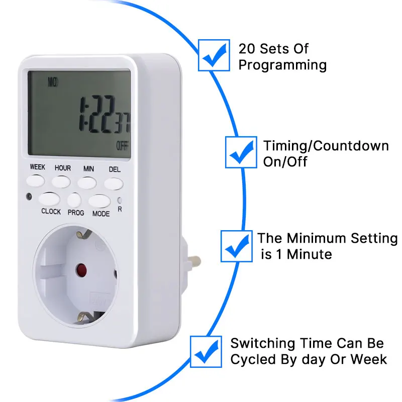 ЕС Великобритания США FR TH Plug цифровой Еженедельный Программируемый