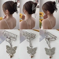 hollow out butterfly heart tassel hair pins for women girl vintage metal silver color harajuku hair clip jewelry accessories new