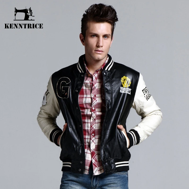 Kenntrice бейсбольные кожаные куртки для колледжа Мужская зимняя кожаная куртка из