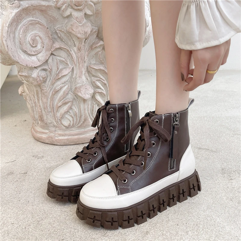 

Женские ботильоны из натуральной кожи Martens, брендовые ботинки на платформе в британском стиле, короткие ботинки на толстой подошве, боевые м...