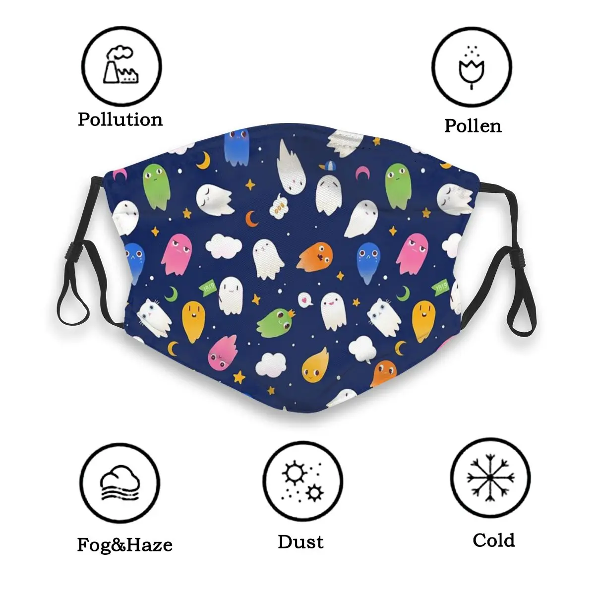 

Cute Ghosts Kids Boys Girls Non-Disposable Face Mask Anti Haze Dustproof Protection Cover Respirator