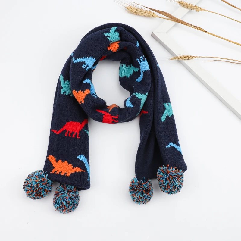 Детская шапка шарф зимняя ушанка для мальчиков шапочка с динозавром акриловый