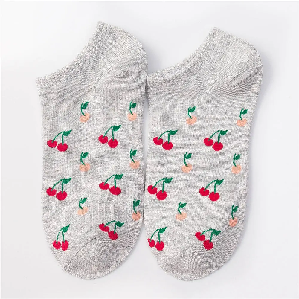 Gray Cherry Новинка; милые вечерние носки-башмачки с фруктами; удобные хлопковые носки с клубничкой, вишней, авокадо, ананасом, арбузом; Прямая поставка - Цвет: Gray Cherry