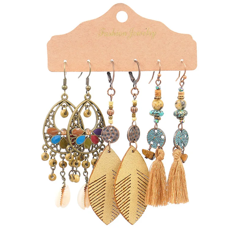 

New Retro Wild Earrings Female Alloy Earrings Fashion Heart-shaped Circle Drop Earrings 3 Pairs of Earrings Jewelry