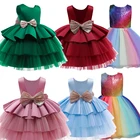 Белоснежный костюм принцессы с открытой спиной для маленькой девочки Радужное платье для детей многослойное Сетчатое платье без рукавов с бантом для детей