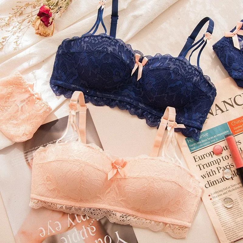 Комплект женского кружевного нижнего белья с чашками пуш ап|bra set|fashion bra setwireless set |