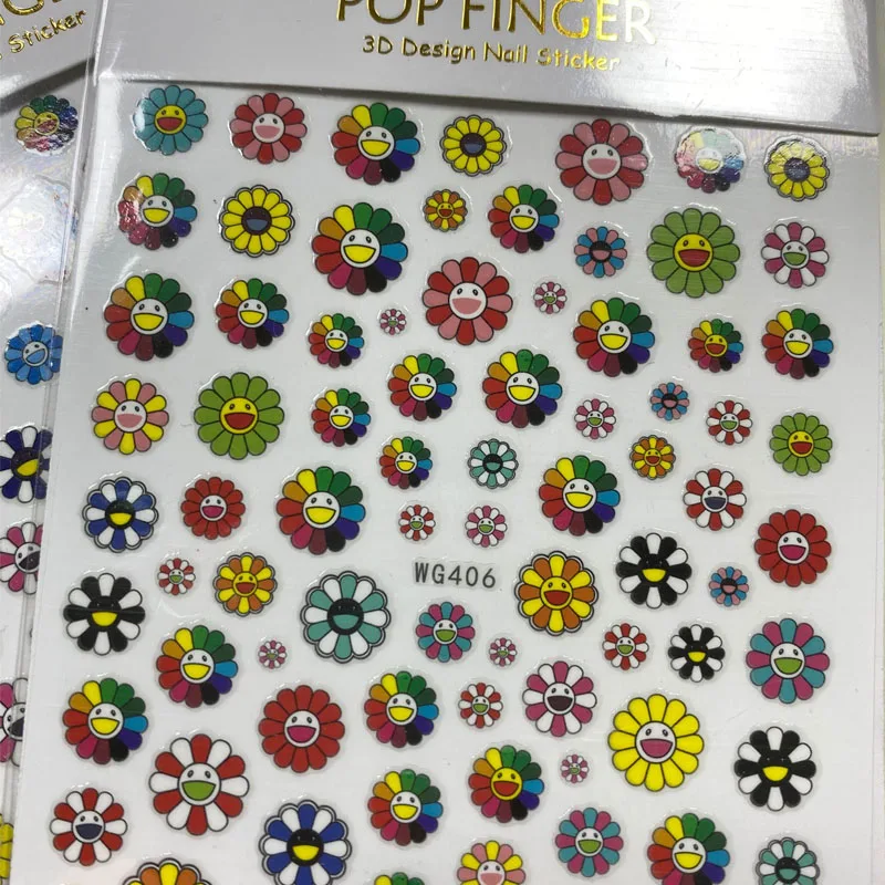 3D наклейки для ногтей Happy Flower самоклеющиеся слайдеры Мультяшные дизайны