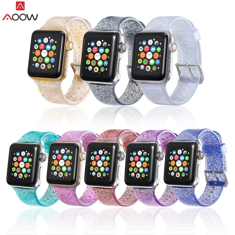 Ремешок AOOW силиконовый для Apple Watch Модный Блестящий Браслет iwatch Band 42 мм 44 Series 1 2 3 4 38