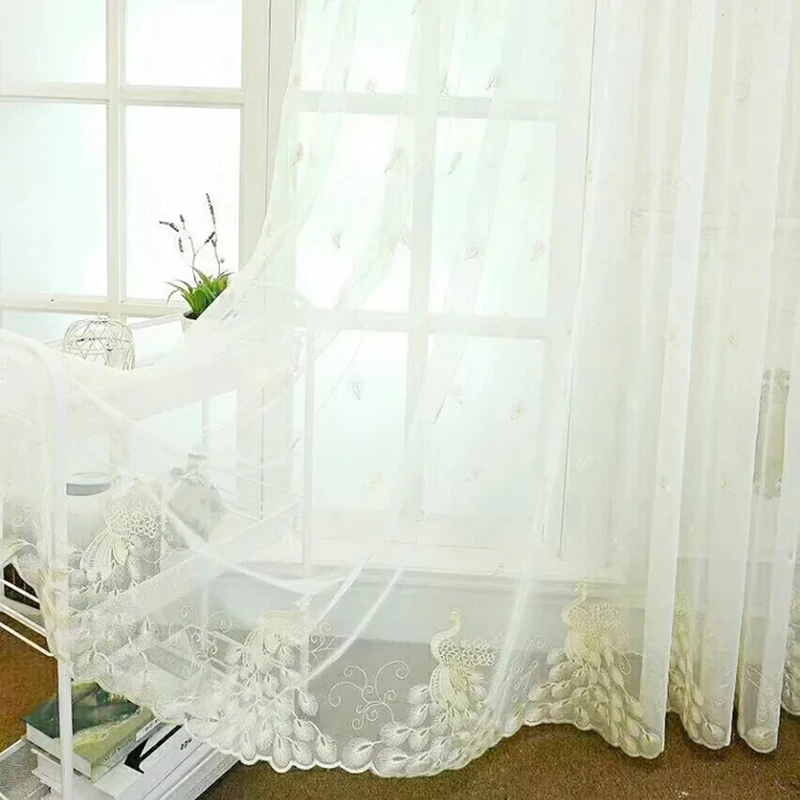 

New Design Tulle Sheer Colorful Peacock Embroidered Window Curtains for Home Living Room Decoration in the Kitchen Cafe Curtain