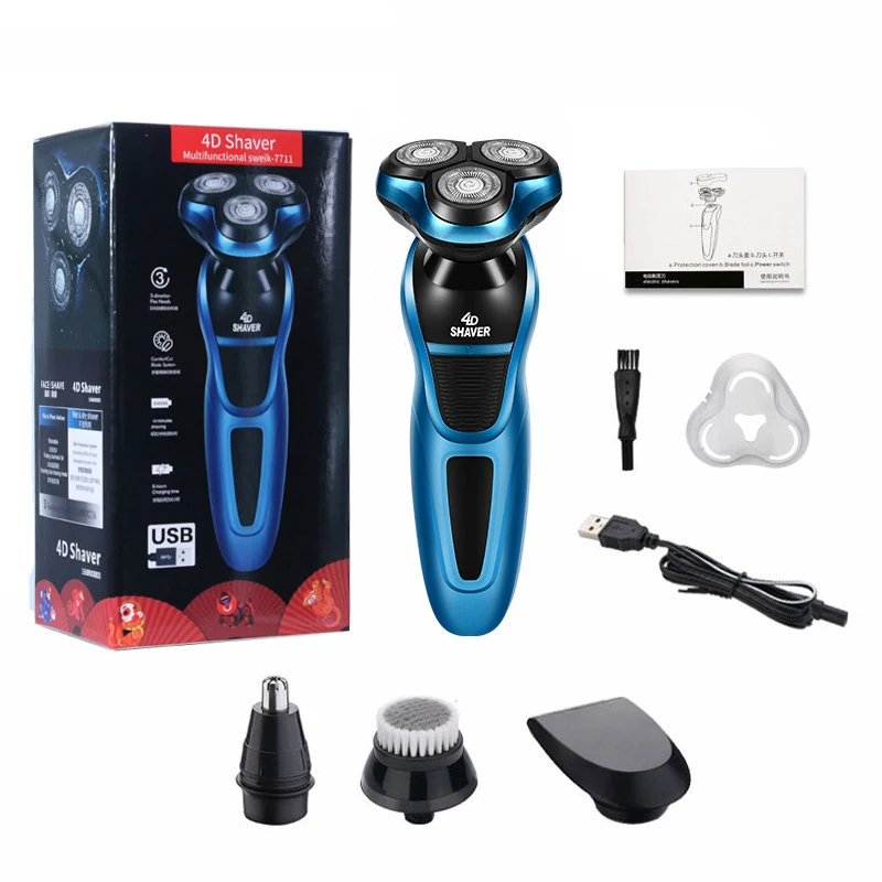 4 in 1 set Плавающая электробритва с тройным лезвием для мужчин, бритва для мочалки, бритвенная машинка для бритья, usb-зарядка, триммер для бороды 40D - Цвет: 4 in 1 set